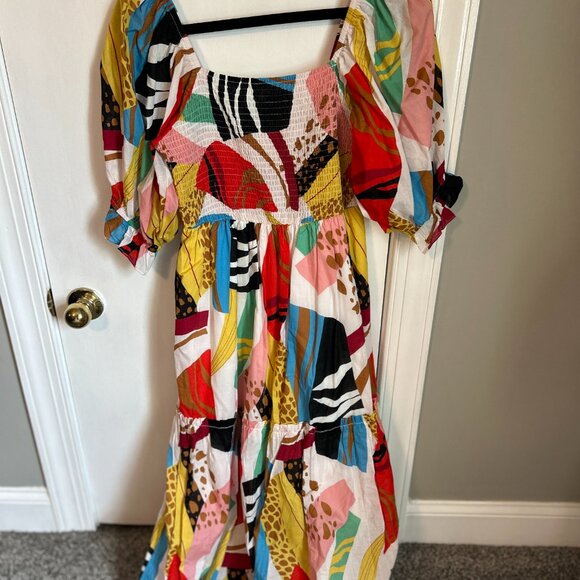 NWOT Boutique Smocked Abstract Boho Maxi Dress- Size M - Picture 5 of 5